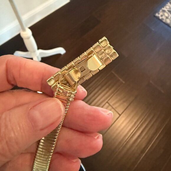 Gold Tone Stretch Belt with Rhinestone Buckle - Picture 3 of 7